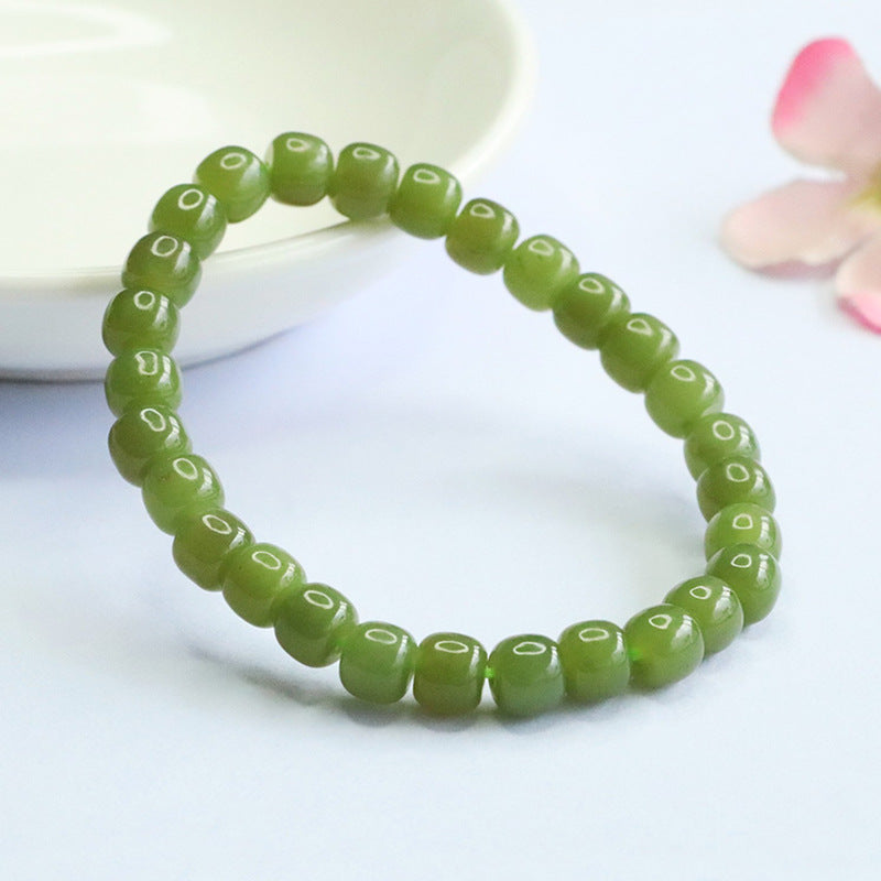 Qingshui Hetian Jade Vintage Bead Bracelet