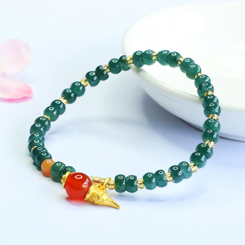 Blue Water Jadeite Gourd & Abacus Bead Beaded Bracelet