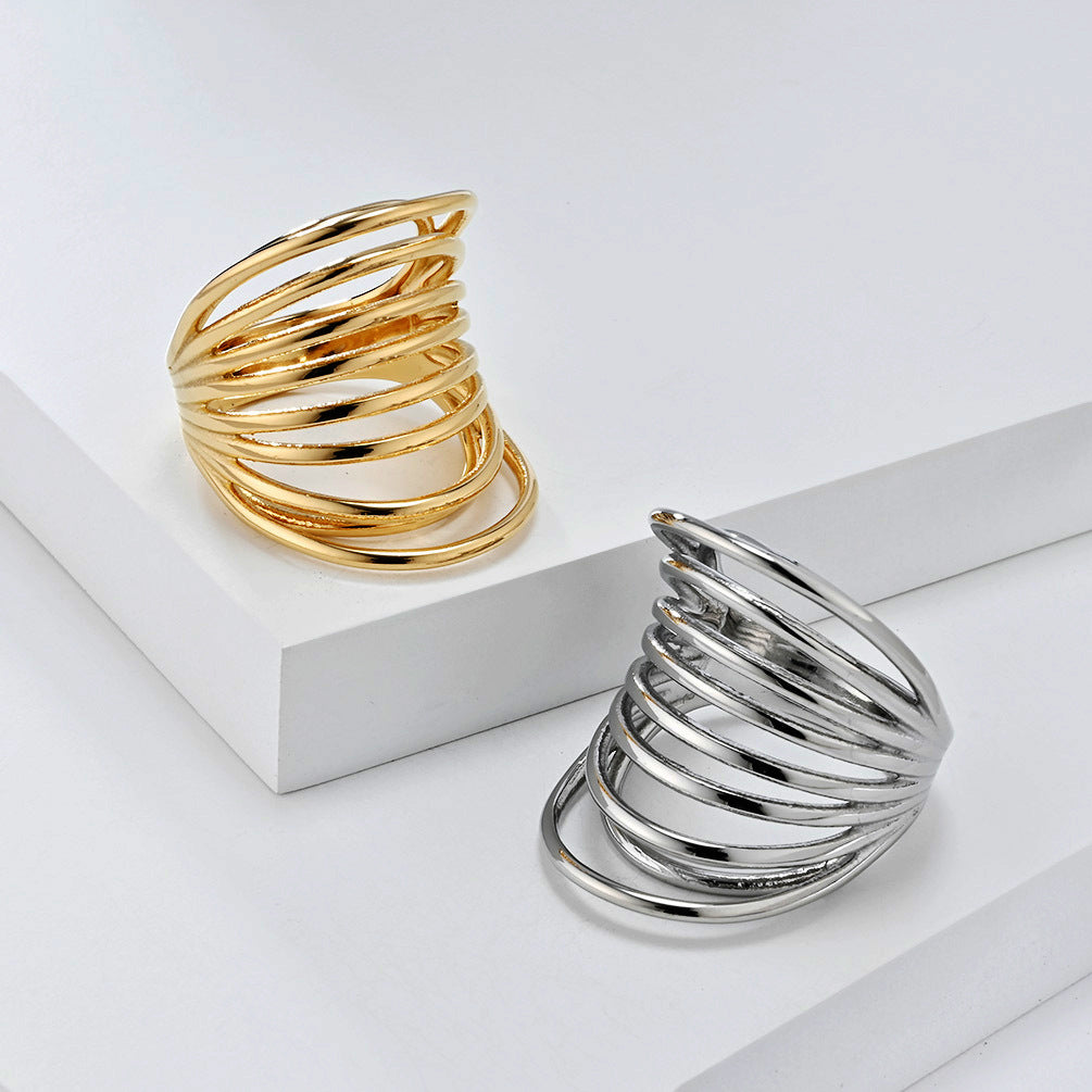 Planderful Gold Plated Titanium Steel Ring For Women Luxurious Statement Jewelry Size 6 11