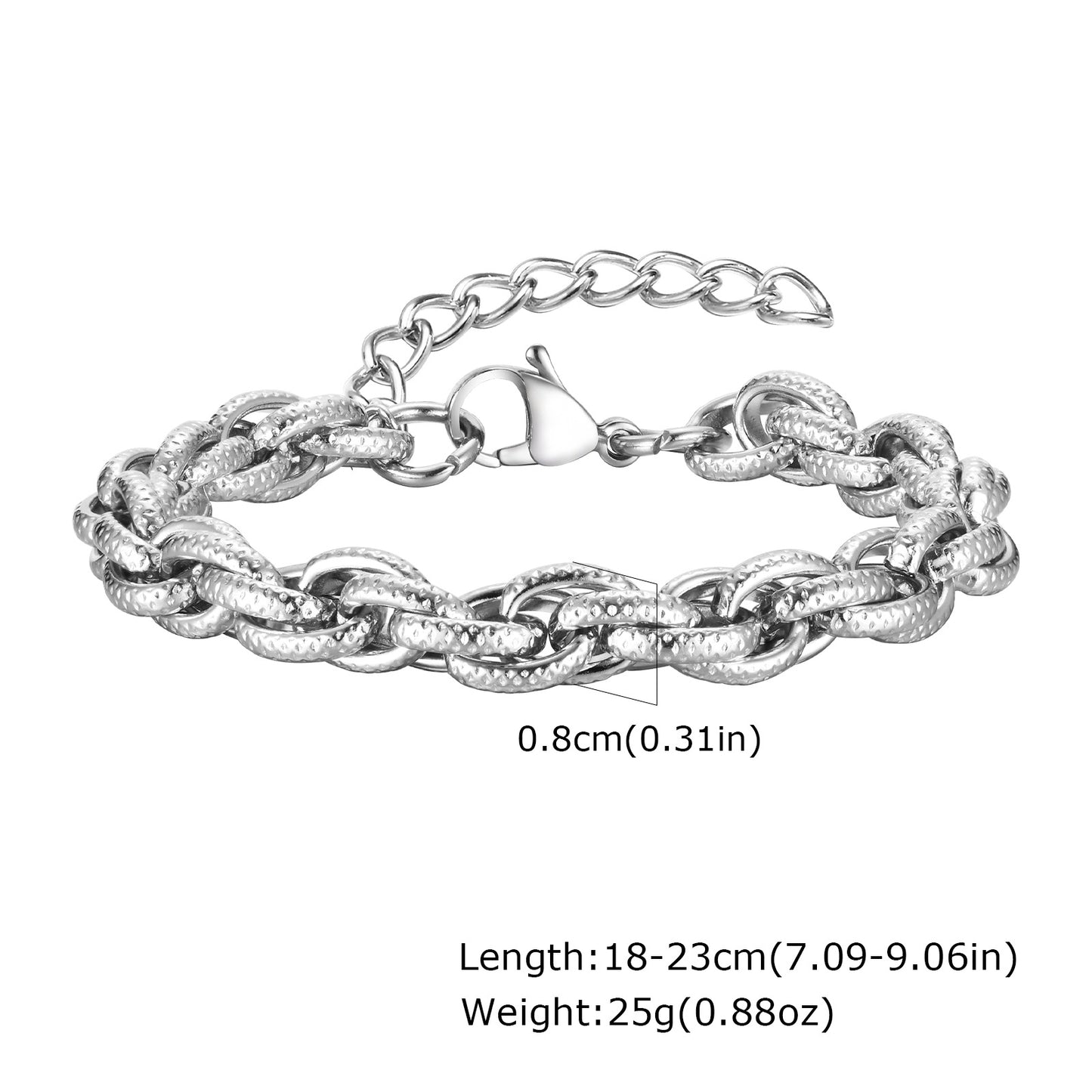 Stainless Steel Twisted Twist Chain Bracelet Vintage Grey Men's Jewelry