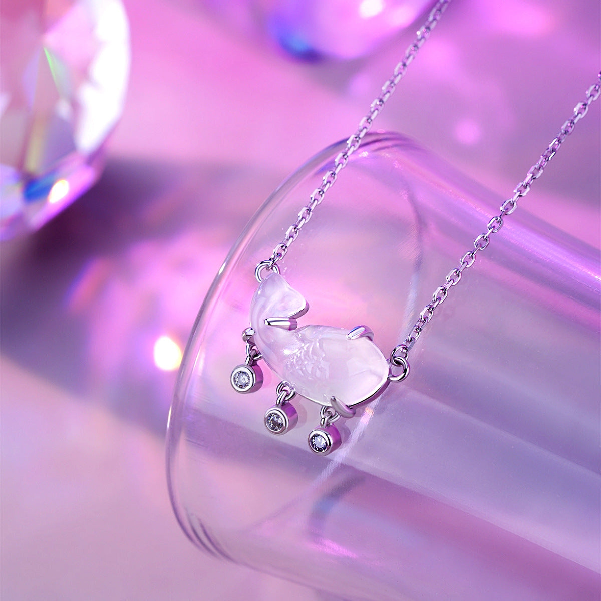 S925 Sterling Silver Natural Chalcedony Koi Necklace
