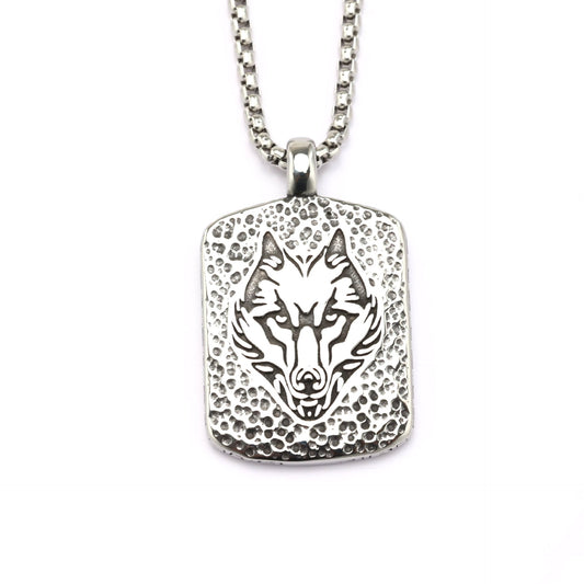 Planderful Wolf Head Pendant For Men Bold Stainless Steel Retro European American Style Necklace
