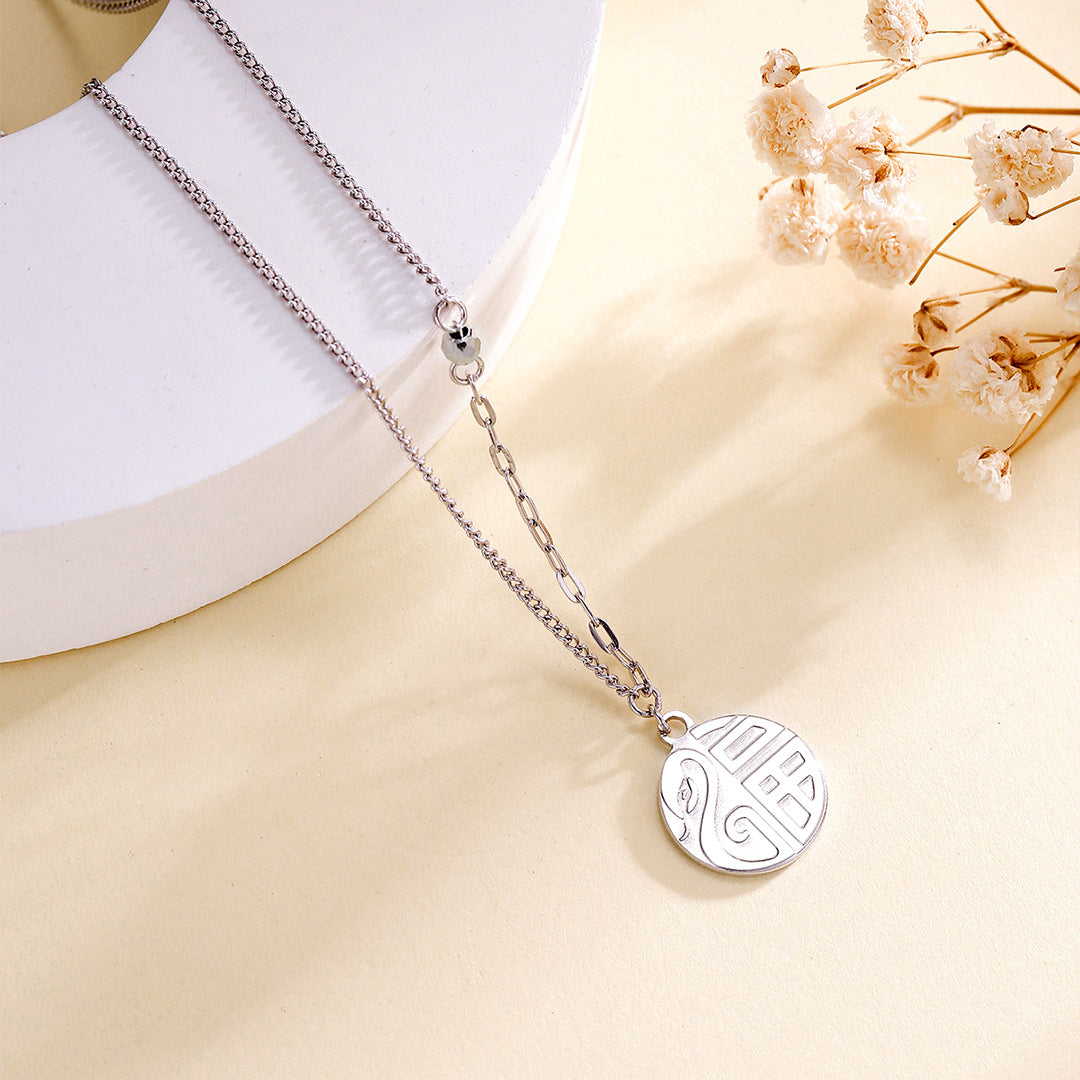 S925 Sterling Silver Fu Snake Necklace Women's Light Luxury Gift