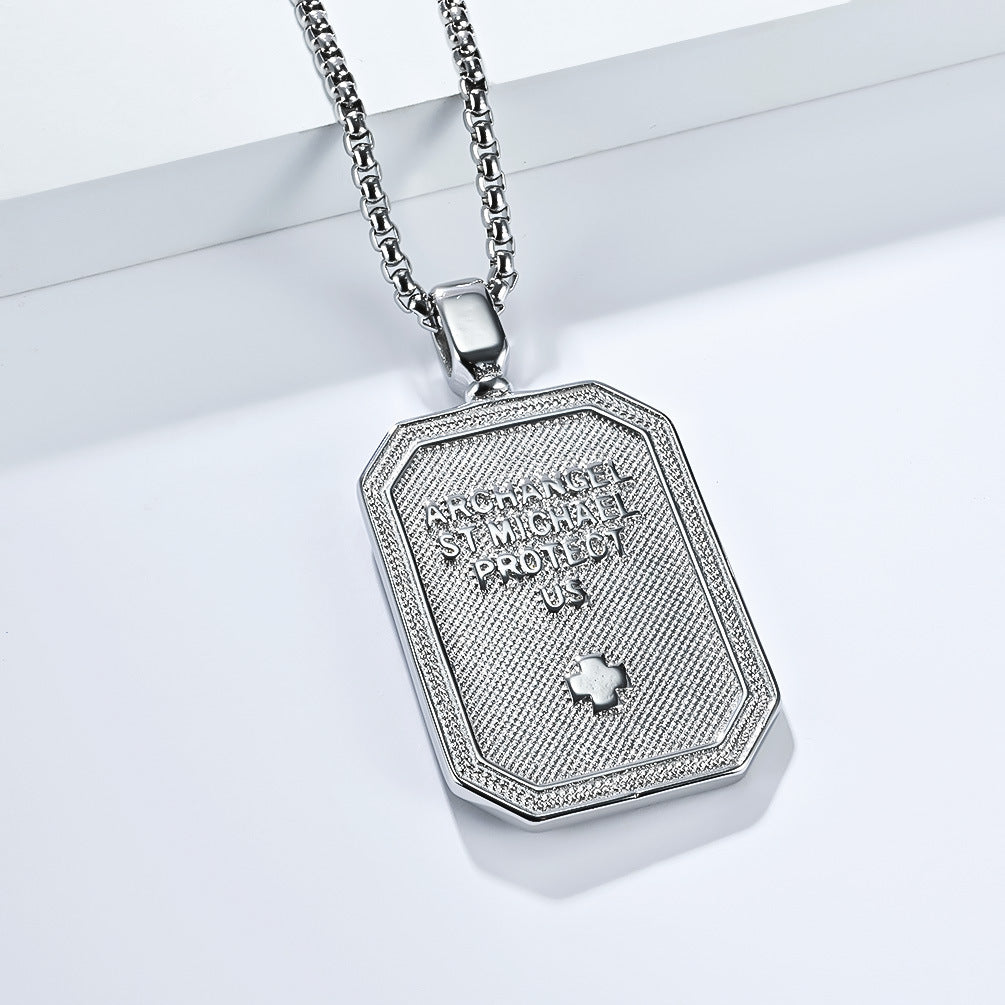 Planderful St Michaels Angel Titanium Steel Necklace For Men Non Fading Pendant