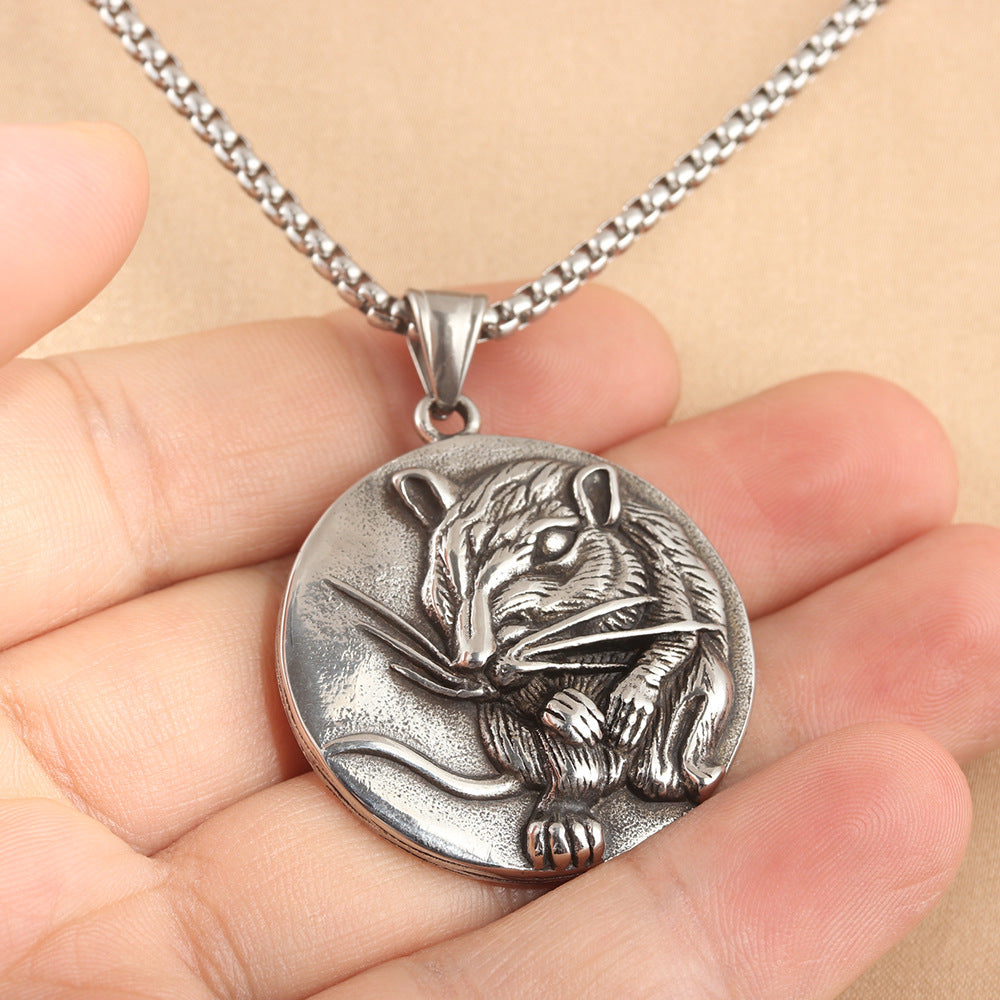 European And American Stainless Steel Zodiac Mouse Pendant