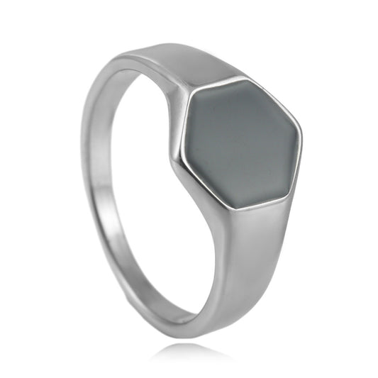 Trendy Hexagonal Titanium Steel Ring with Black Epoxy for Men and Women