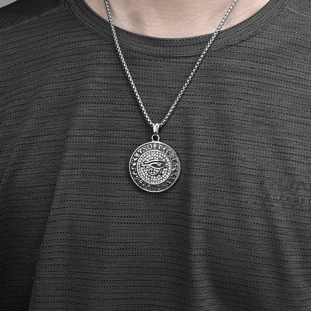 Eye Of Horus Necklace By Planderful Zircon Studded Ankh Symbol Jewelry In Titanium Steel For Hip Hop Fashion Fans