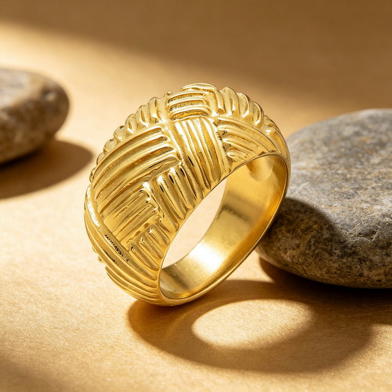 Punk Style Old Braided Ring Retro Geometric Interwoven Wide-Faced Stainless Steel Men's Ring