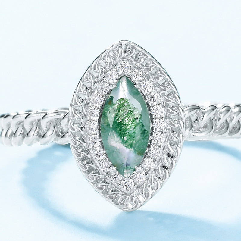 Planderful Everyday Genie – Exquisite Green Moss Horse Eye Sterling Silver Stack Ring
