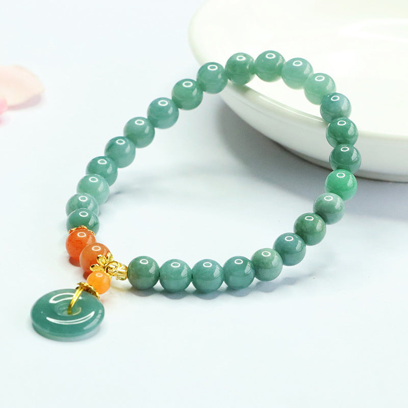 Jadeite Peace Buckle & Round Bead Bracelet