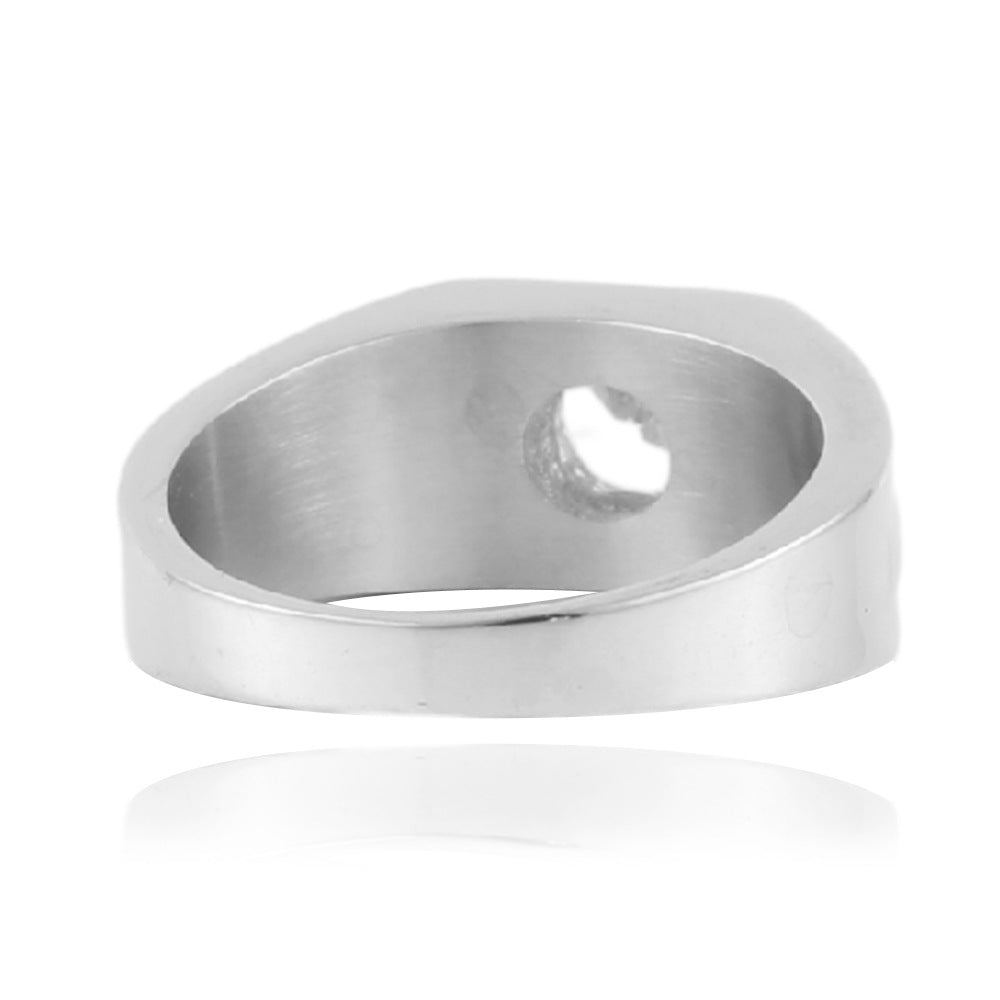 Titanium Steel Ring with White Stone Inlays - Stylish Gemstone Accessory for Men and Women
