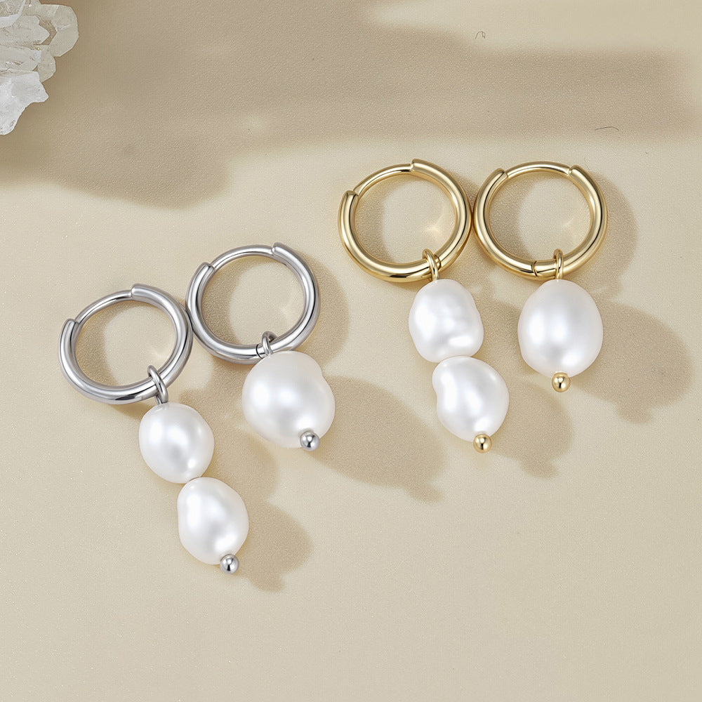 S925 Sterling Silver Natural Freshwater Baroque Pearl Asymmetrical Earrings Versatile Earrings Jewelry
