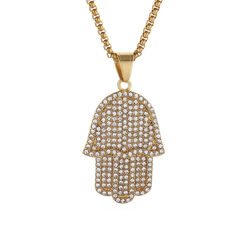 Planderful Hip Hop Necklace Titanium Steel Gold Plated Fatima Hand Pendant For Hip Hop Fans