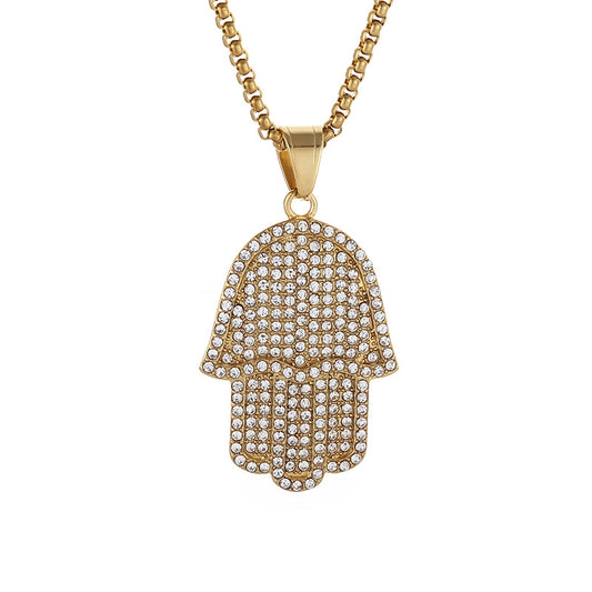 Planderful Hip Hop Necklace Titanium Steel Gold Plated Fatima Hand Pendant For Hip Hop Fans