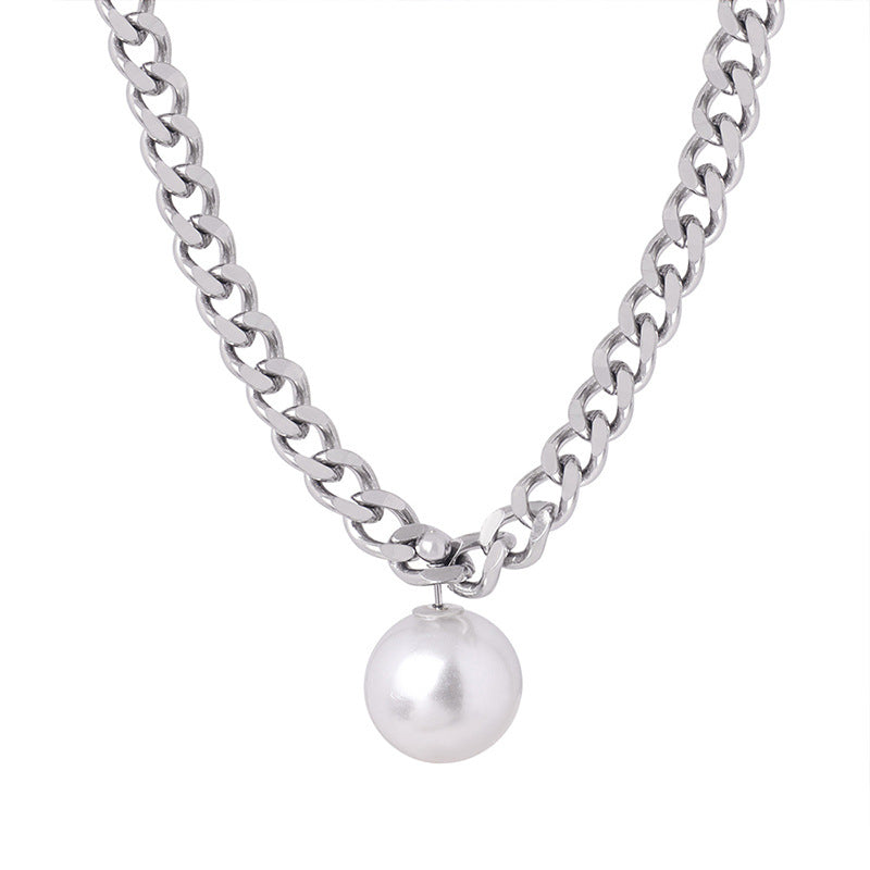 Luxurious Titanium Steel Freshwater Pearl Pendant Necklace for Stylish Women