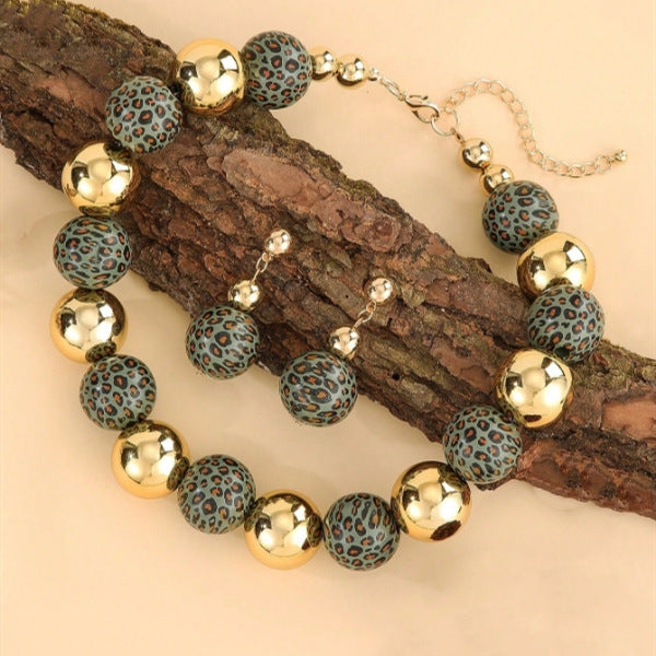 Planderful Savanna Rhythms Necklace and Earrings Set – Trendy Leopard Print Design