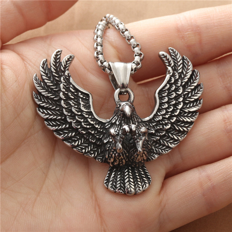 Personalized Titanium Steel Eagle Wings Necklace - Retro Punk Style for Men