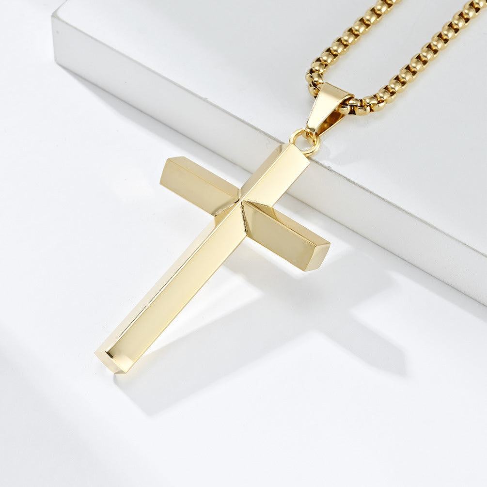 Planderful Titanium Steel Beveled Rhombus Cross Pendant Necklace For Men Durable Everyday Wear