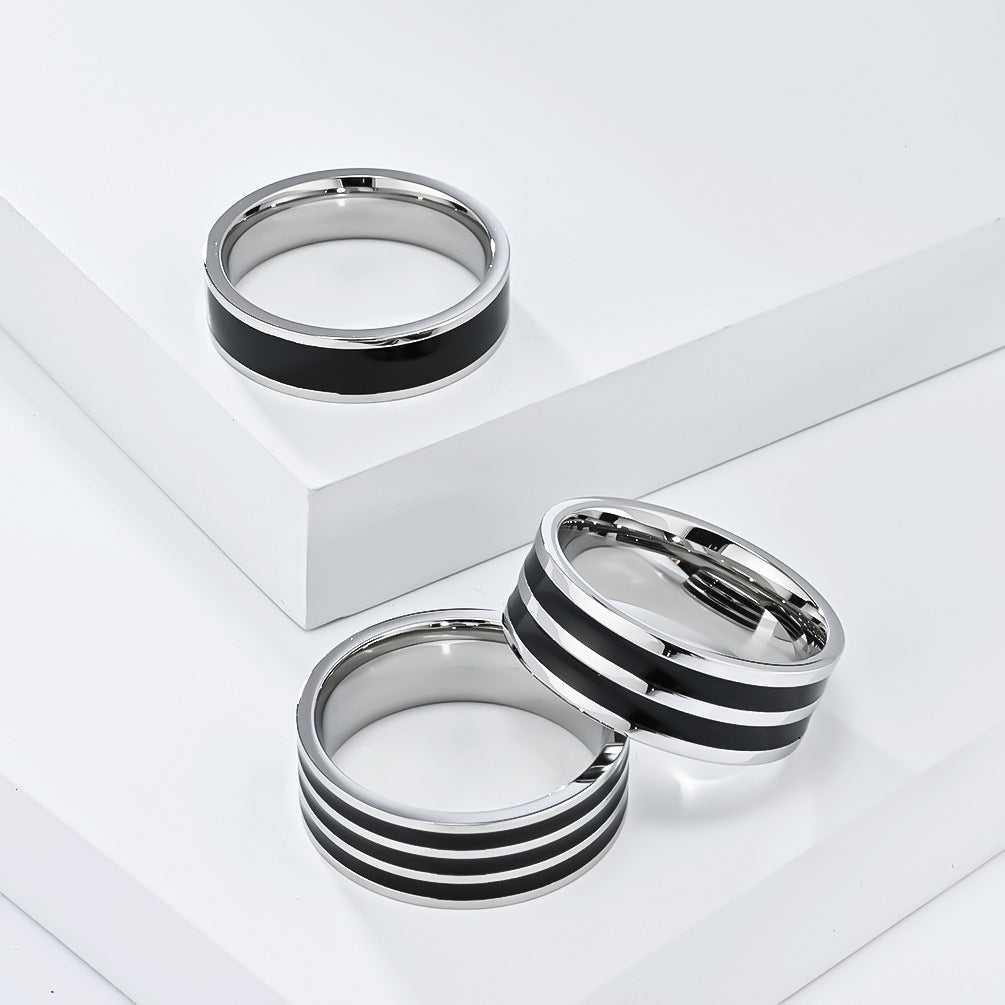 Cross-Border European and American Titanium Steel 18K Gold Three-Piece Set Oil Drop Ring Jewelry for Men and Women