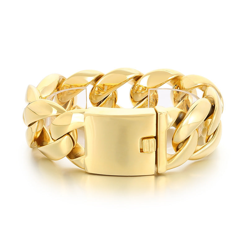 Mens Bold Stainless Steel Cuban Chain Bracelet Planderful