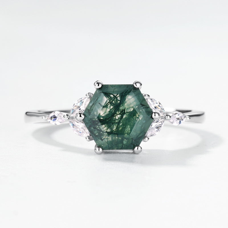 Planderful Everyday Genie Ring – Unique Green Mossy Stone Geometric Design