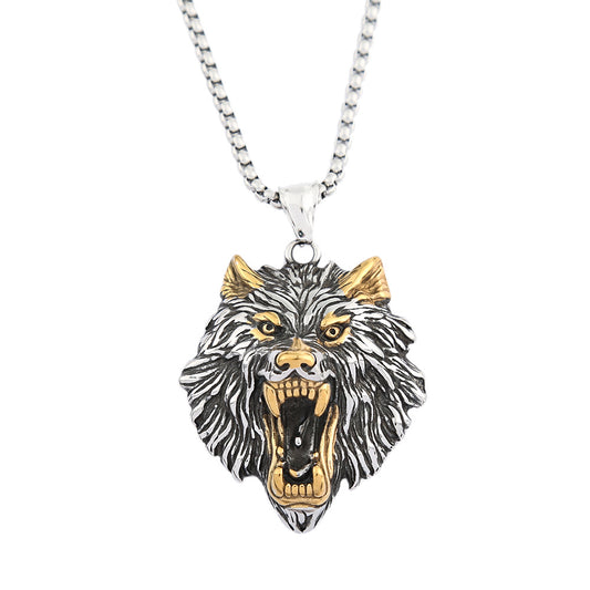 Nordic Hip-Hop Stainless Steel Viking Wolf Head Necklace