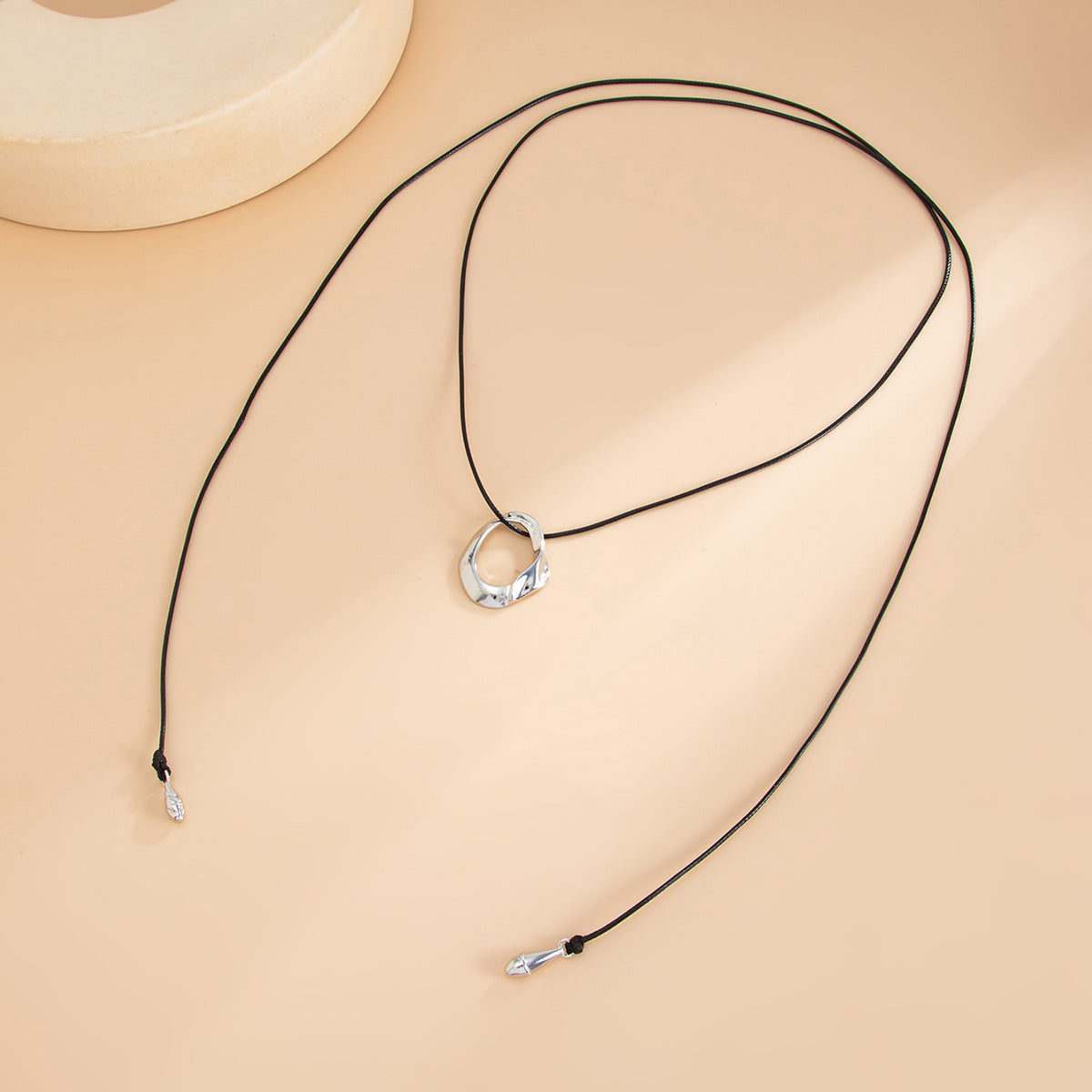 Teardrop & Ring Long Pendant Necklace