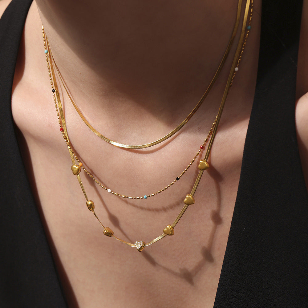 Planderful Zircon Clavicle Necklace For Her 18K Gold Layered