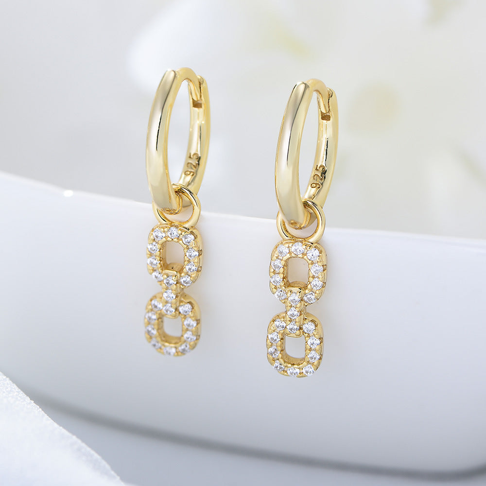 925 Sterling Silver Geometric Zircon Short Earrings, Small And Exquisite Earrings, And High-End Ear