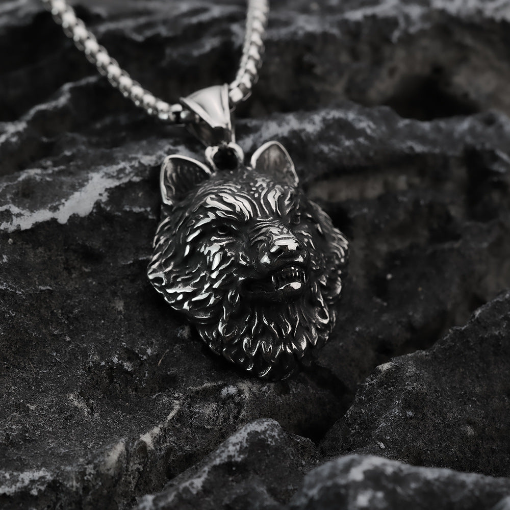 Hip Hop Viking Wolf Head Titanium Steel Men's Necklace