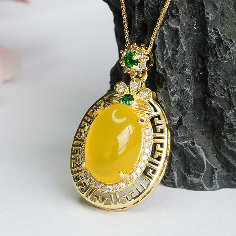 Oval Yellow Chalcedony Zircon Clover Pendant