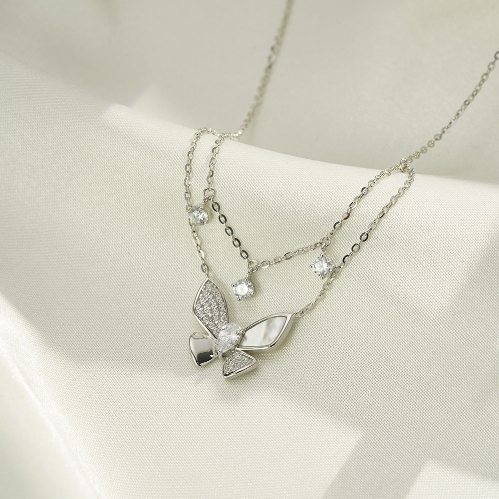 S925 Sterling Silver Double-Layer Butterfly Necklace Women's Wholesale