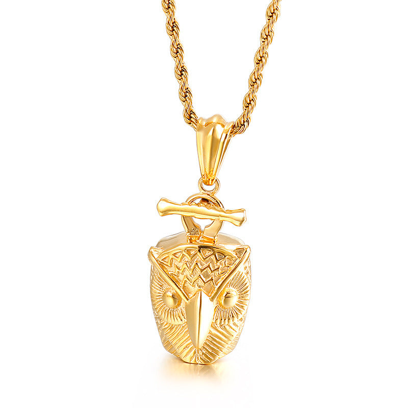 Golden Owl Titanium Pendant for Men with Rock Hip-Hop Style