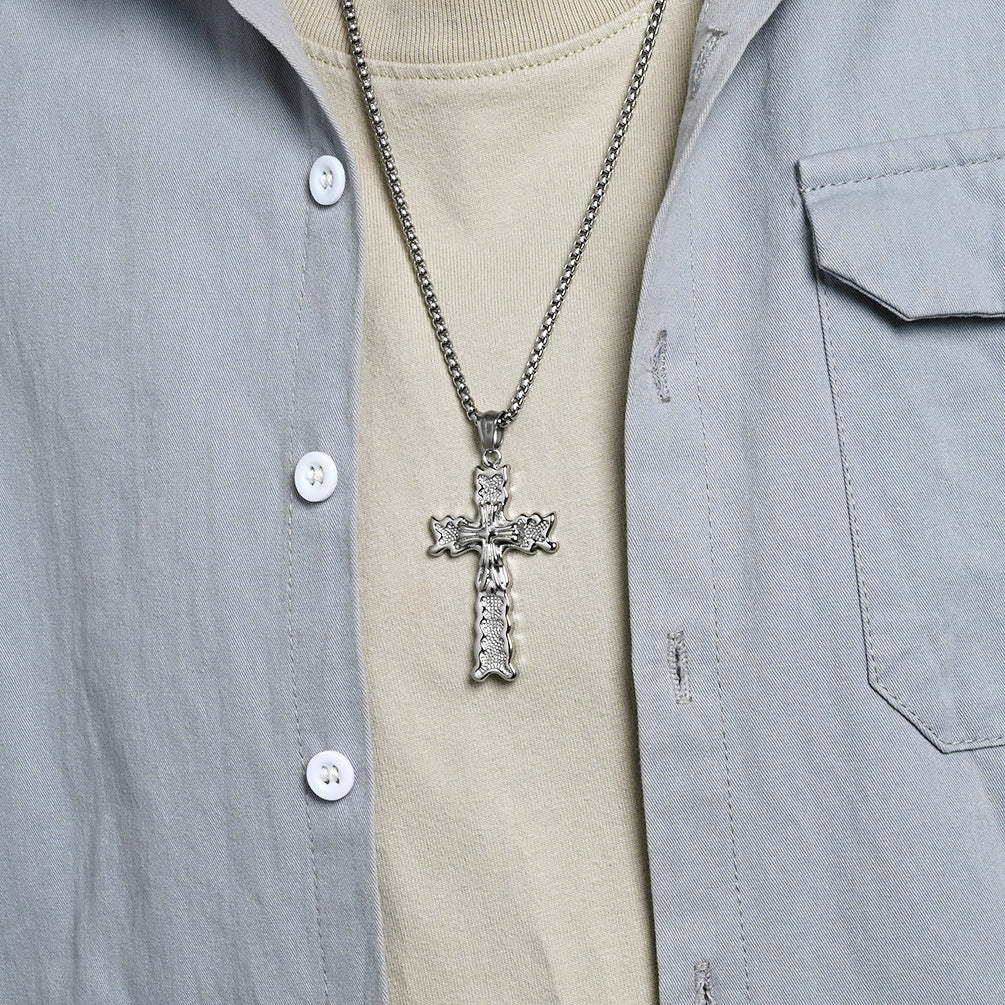 Planderful Shop Titanium Steel Cross Necklace For Men Retro Punk Pendant With Literary Edge And Style