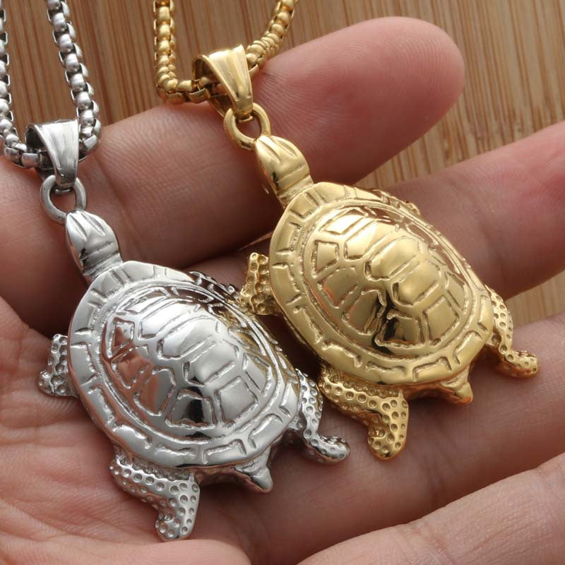 Titanium Steel Punk Turtle Pendant Necklace - Retro Men’s God of Wealth Design