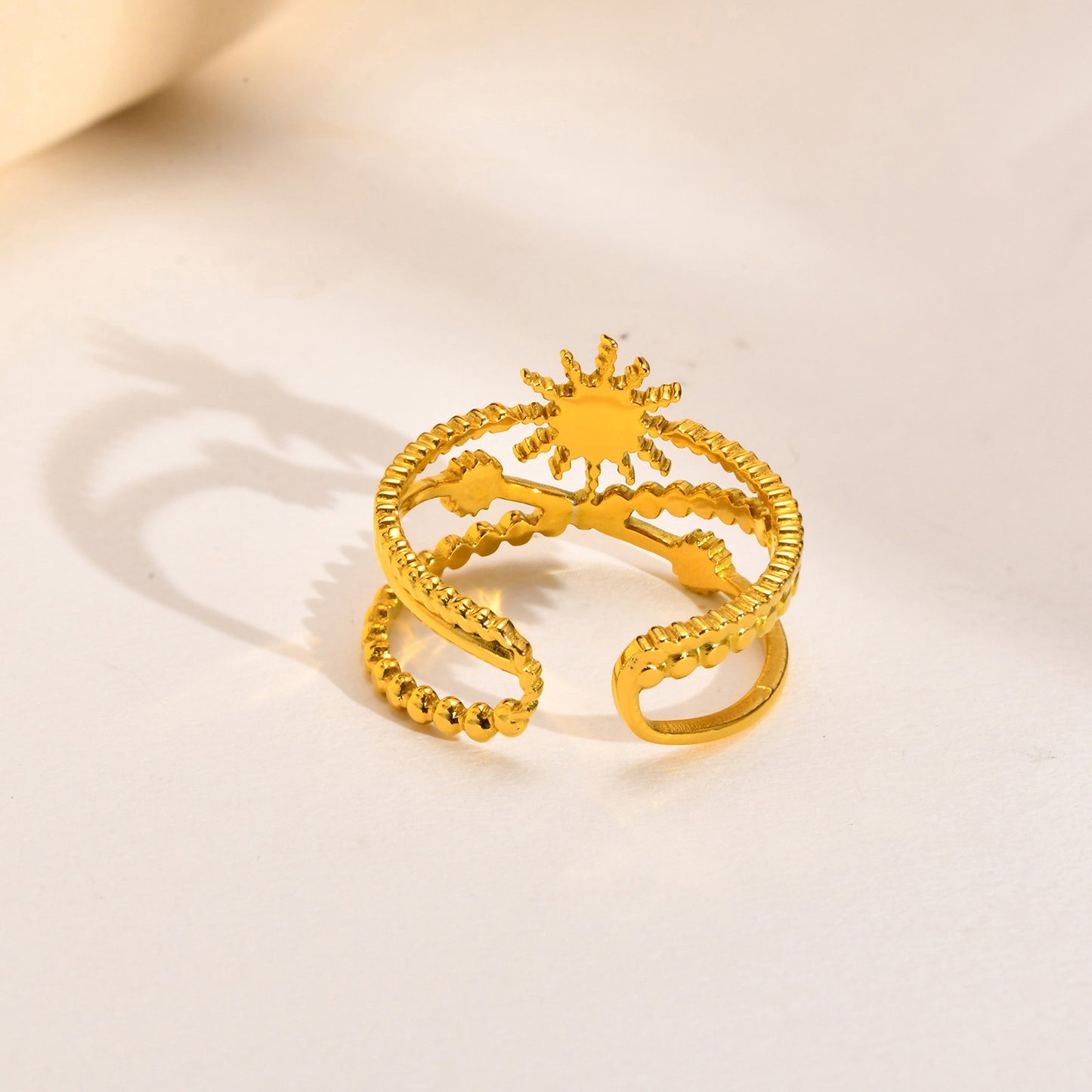Open Ring Female Stainless Steel Sun Cosmic Starry Adjustable Ring Gold