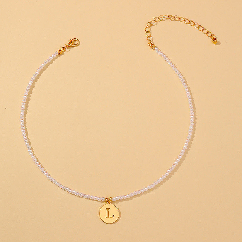 Elegant Hollow English Letter Pendant Necklace with Pearl Accents