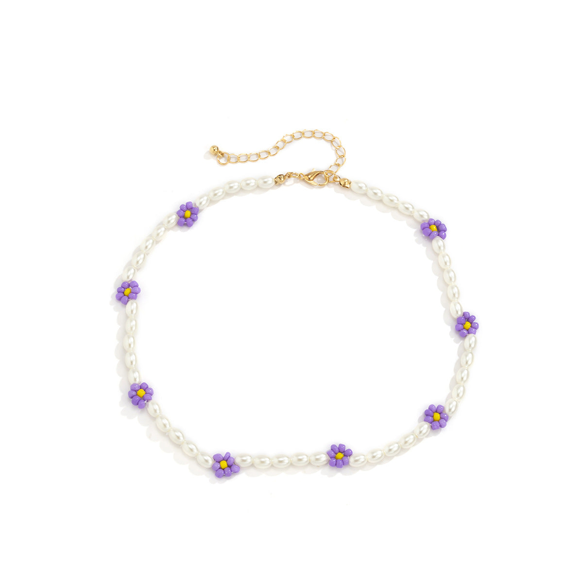 Planderful Vienna Verve Bohemian Daisy Collarbone Necklace Beaded Imitation Pearl For Boho Chic Women