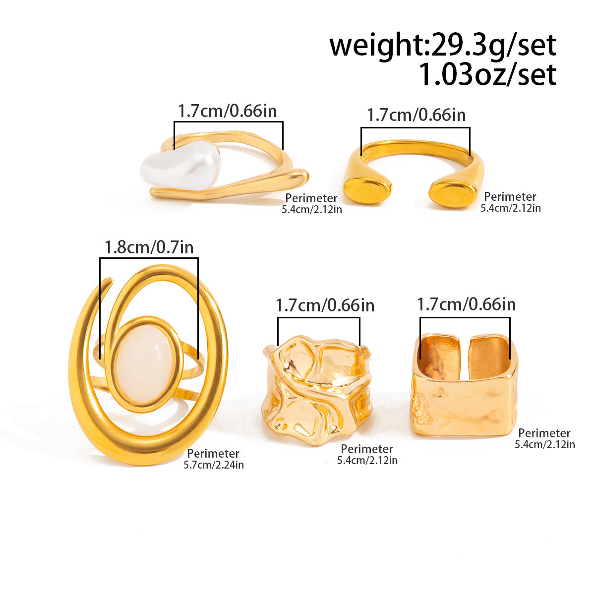Planderful Vienna Verve Stacking Imitation Pearl Ring Set Retro Hammer Texture Jewelry For Women