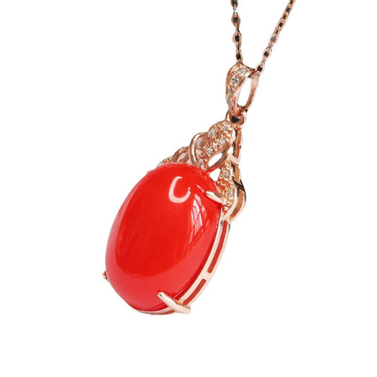 Rose Gold Necklace with Agate Pendant and Zircon Accents