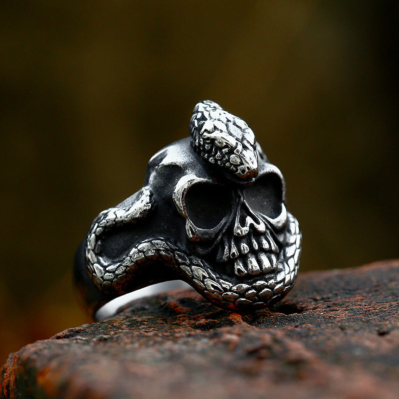 Punk Style Titanium Steel Python Skull Ring for Men - Wholesale Cross-Border Fashion Accessory
