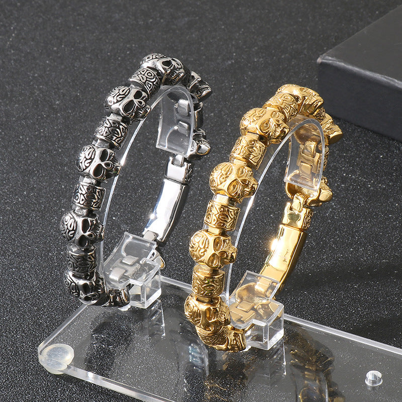 Planderful Skull Bracelet For Men Engraved Stainless Steel