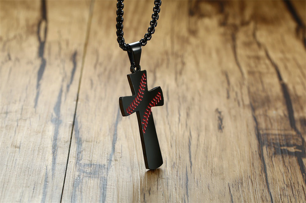 Sports Style Trendy Men's Stainless Steel Baseball Cross Pendant
