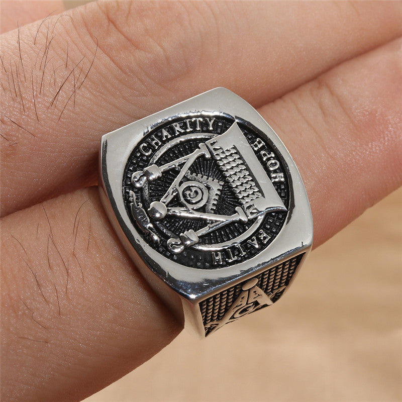 Trendy Titanium Steel Masonic Ring for Men - Retro Stainless Steel Letter Accessory