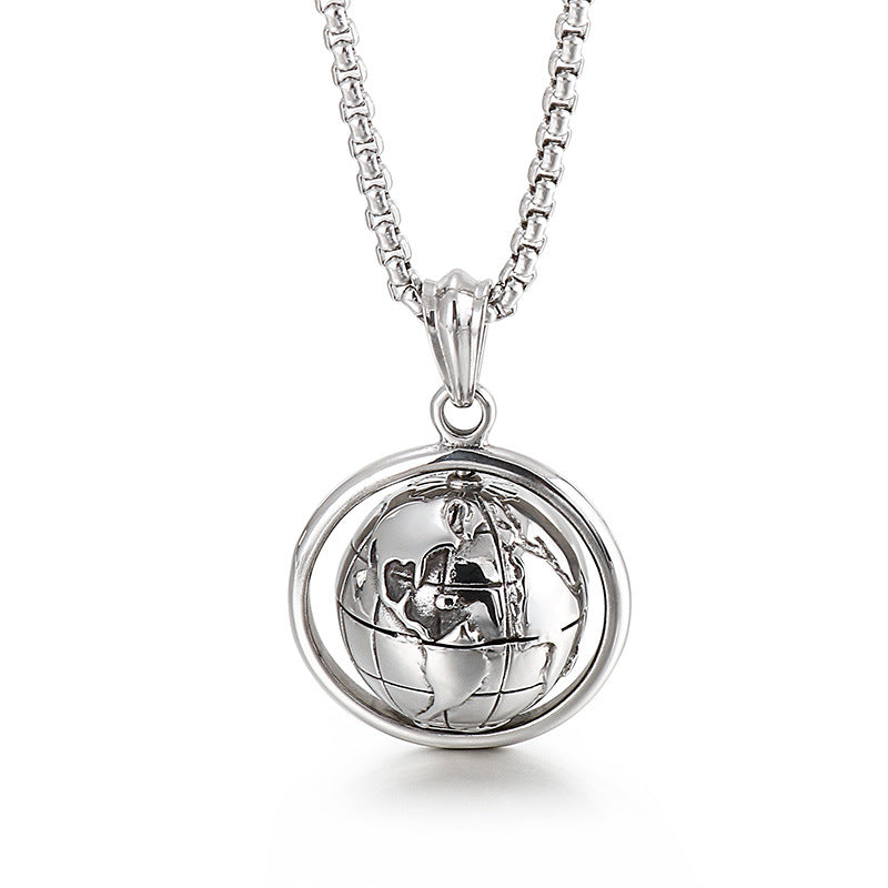 Stainless Steel Globe Rotating Pendant for Men with Decompression Feature