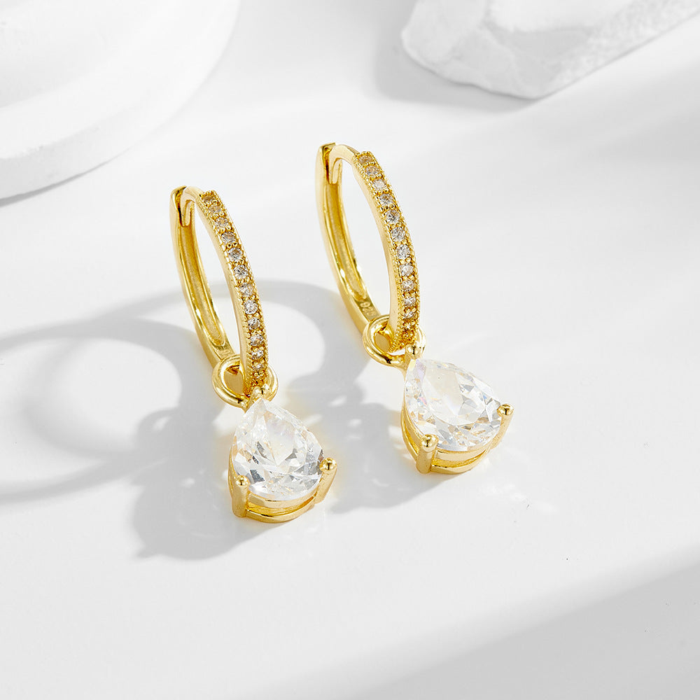 Planderful S925 Sterling Silver Water Drop Zircon Earrings For Women Elegant Everyday Luxury
