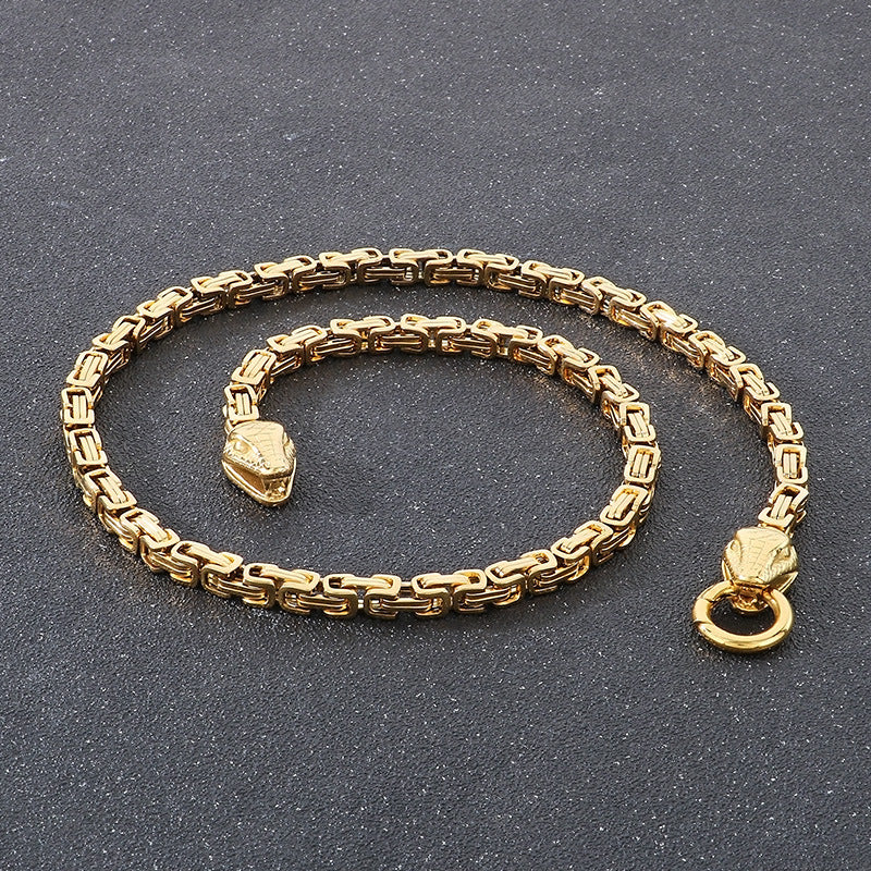 Planderful Men Stainless Steel Double Snakehead Necklace