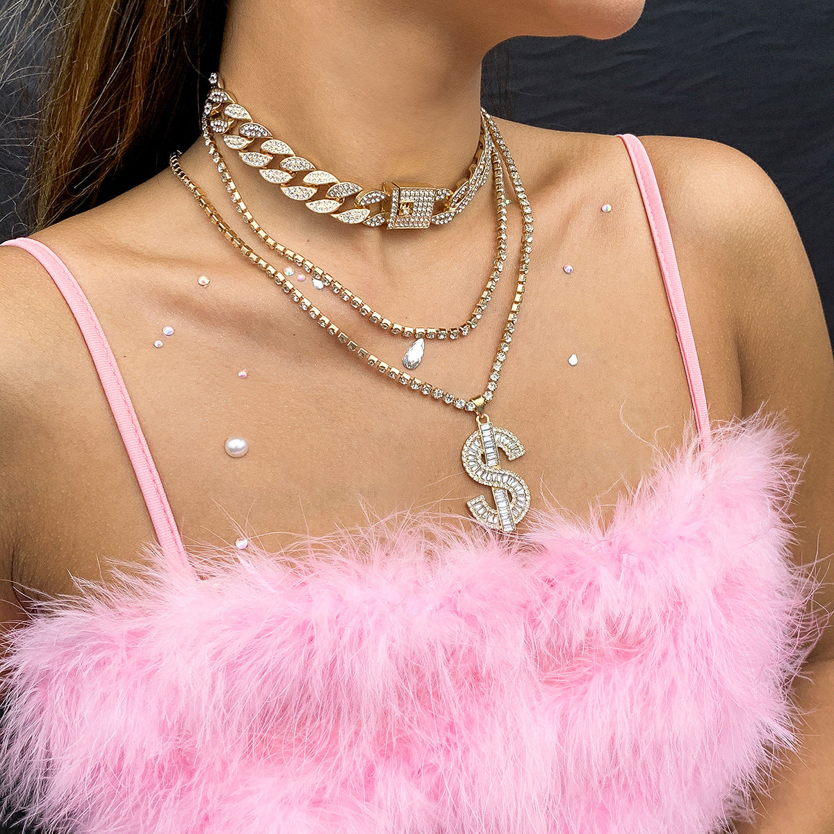 Planderful Vienna Verve Cuban Link Pendant Necklace With Zircon Full Sparkle For Women Adjustable