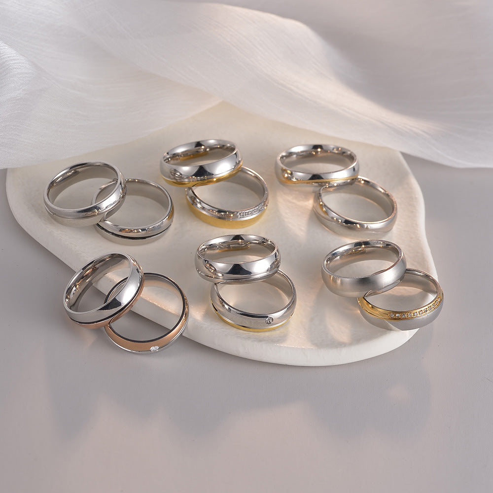 Gold Titanium Steel Diagonal Couple Ring - 6mm - European & American Jewelry Source