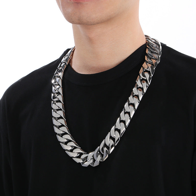 Mens Titanium Steel Cuban Chain Necklace European Style